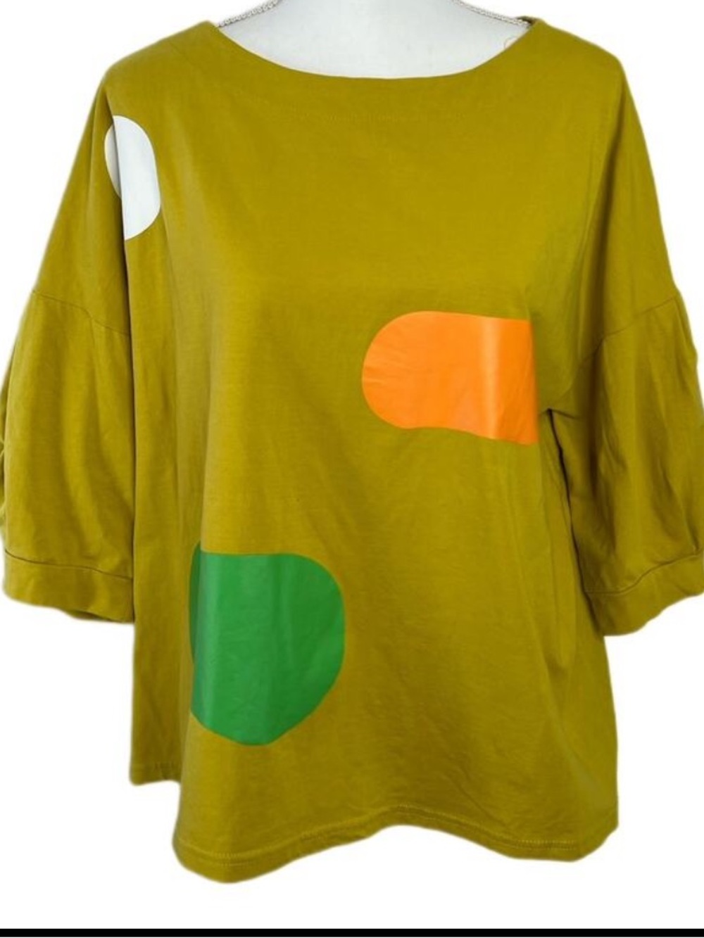 Bella Blue Vivid Colorblock Shapes Balloon-Sleeve Relaxed Fit Top Sz S/M